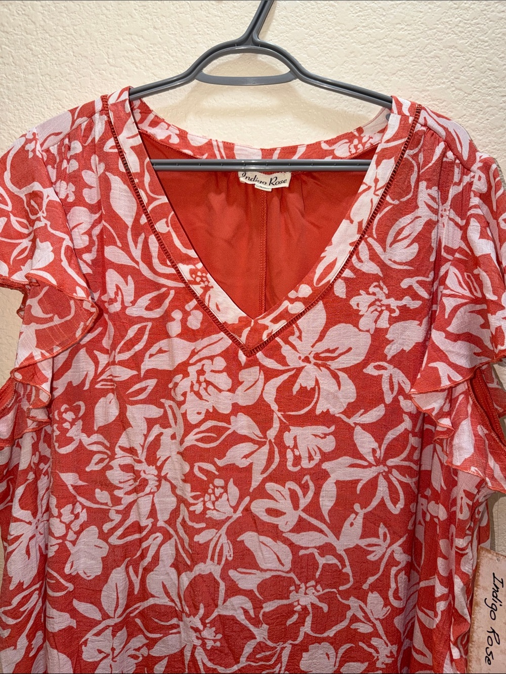 Indigo Rose Coral and White Floral V-Neck Maxi Dress